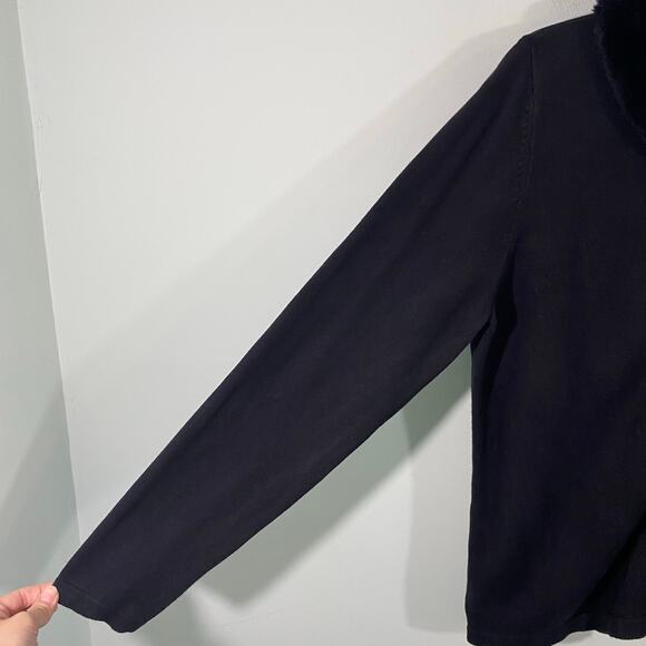 Talbots Women Black Faux Fur Collar Silk & Cashmere Button Up Cardigan Size LP - Picture 5 of 8